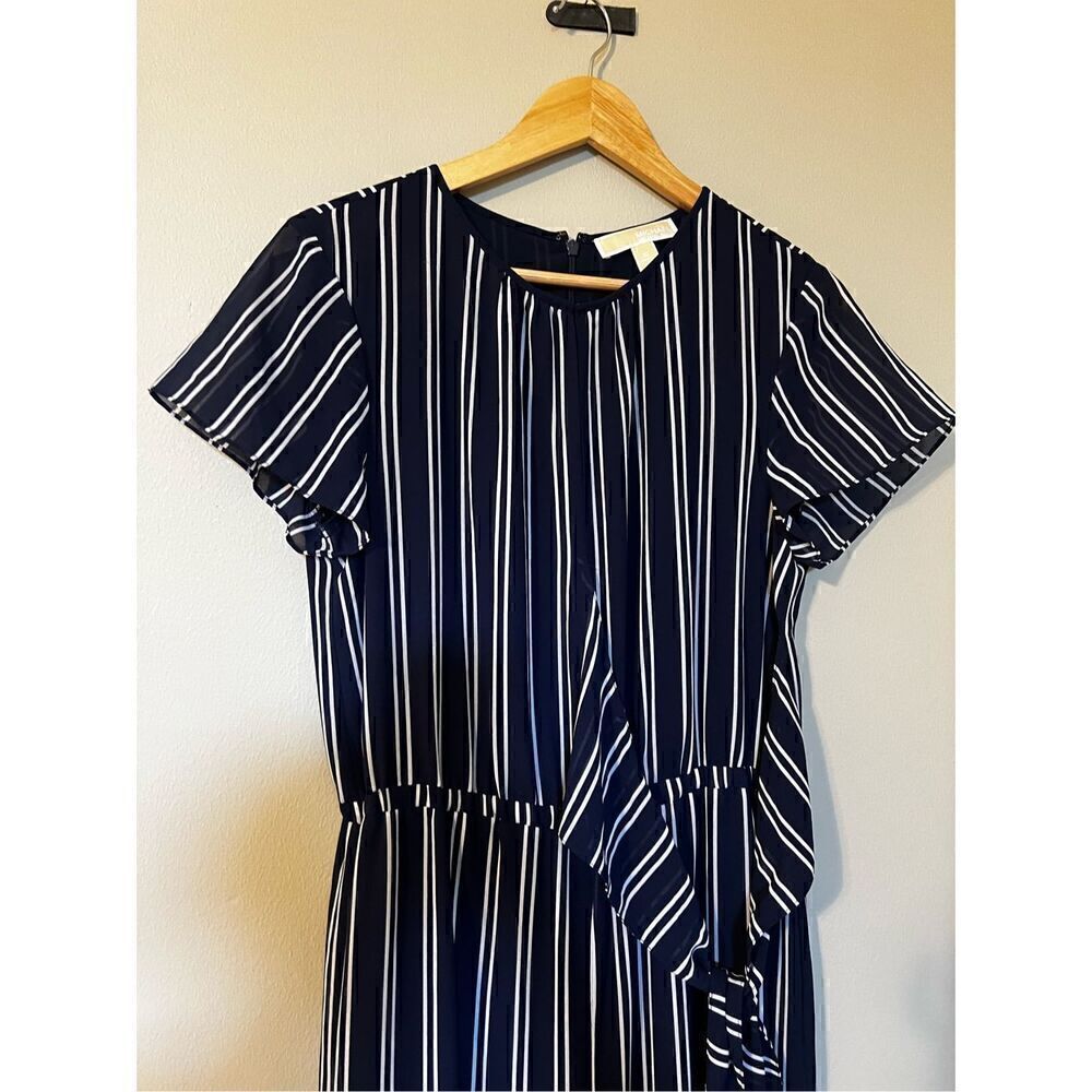 Michael by Michael Kors Women’s Size 10 Jumpsuit Navy Blue Striped Tie Waist - Picture 5 of 13